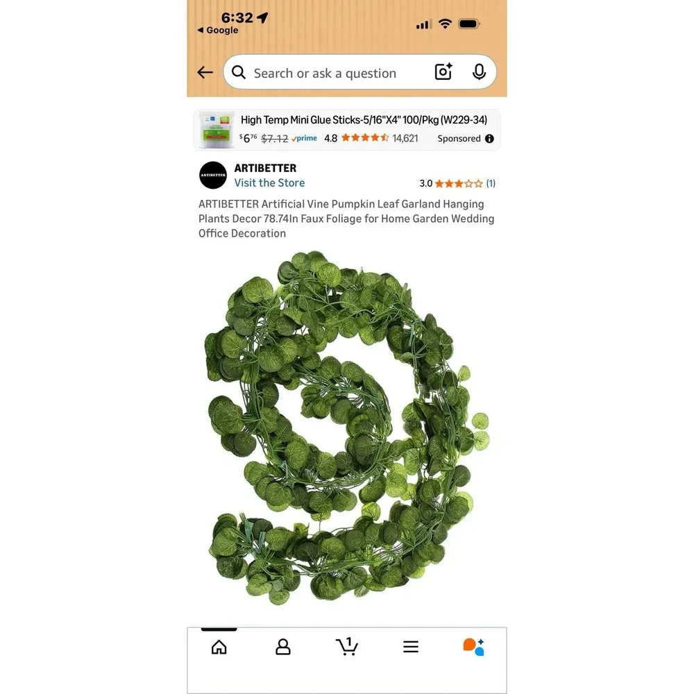 Artificial Pumkin Leaf‎ Vine 78.74in